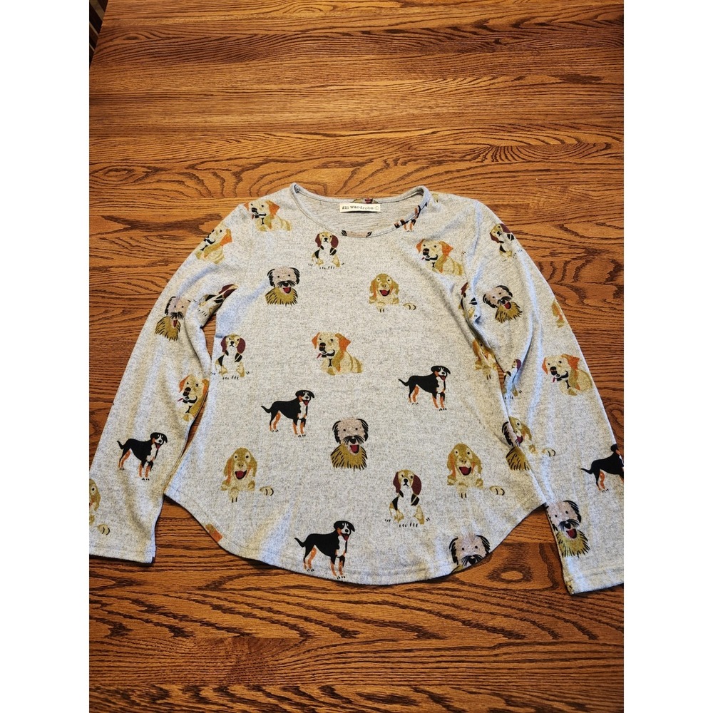 Sm Wardrobe Sweater Womens Size Large Gray Dog‎ Print Thin Lightweight Dog Lover